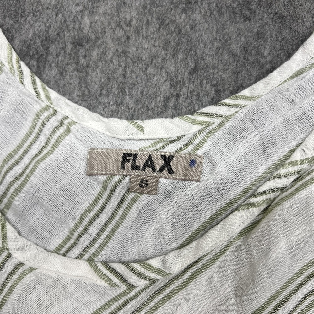FLAX Dress Womens Small White Green Stripe Linen Sleeveless A Line Tank - Picture 3 of 14